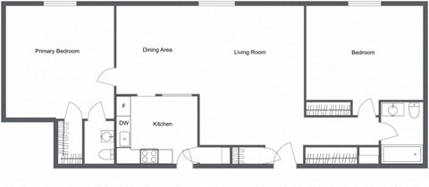Generous 2 Bedroom 1.5 Bath Split Floor Plan